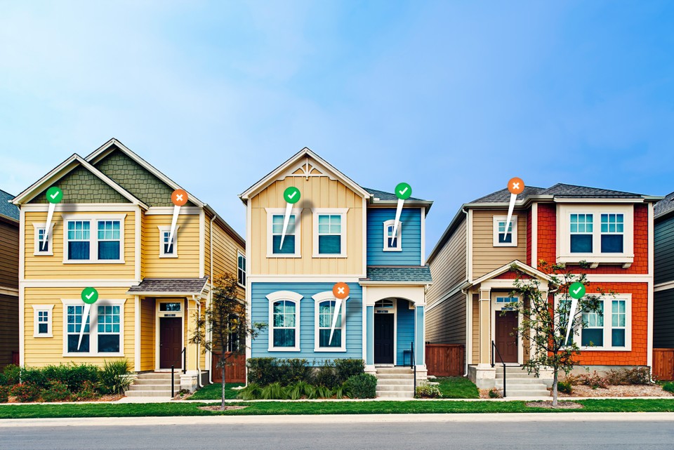 row of houses with checkmarks to indicate customers
